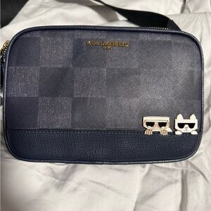 Karl Lagerfeld Navy Crossbody Camera Bag with Cat Enamel Charms